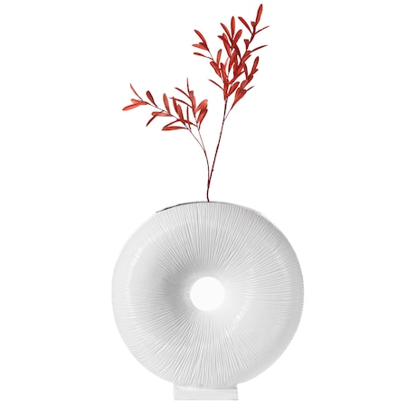 Uniquewise White Modern Round Flat Doughnut Hole Vase QI004001.WT
